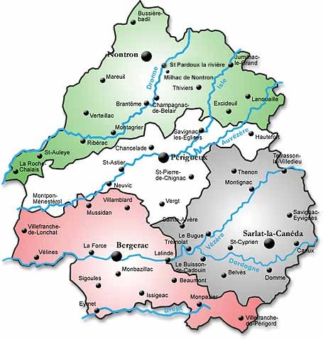 Carte du département de la Dordogne avec les principales communes
